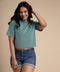 Green Loose Fitted Crop Tshirt